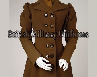 Women's Brown Wool Frock Coat: Military Style, Historical Reenactment