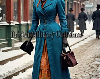 Victorian Walking Dress, Women Zinc Velvet Frock Coat, Regency Overcoat, Trench Coat, Wedding Wear
