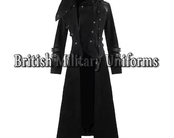 Abrigo largo gótico negro, traje victoriano steampunk, chaqueta rave gótica punk de algodón para hombre