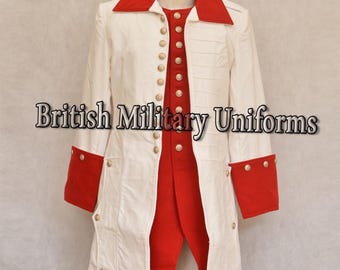 Men's Off White Wool Frock Coat: 18th Century Military Hussar Style