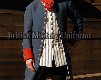 Abrigo de guerra revolucionario, uniforme militar colonial, levita de lana gris del siglo XVIII