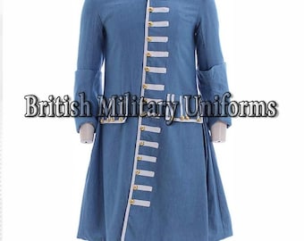 Blue Wool Pirate Frock Coat: Colonial Captain Costume, Reenactment Apparel