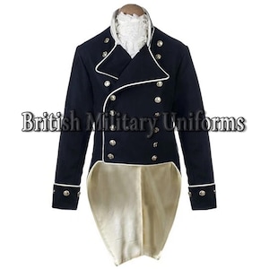 Navy Blue Wool Tailcoat: British War Jacket, Napoleonic Style