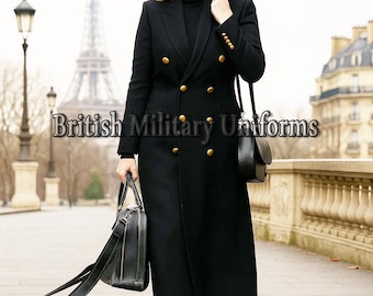 18th Century Military Coat, Victorian Steampunk Overcoat, Women Black Wool Trench Frock Coat