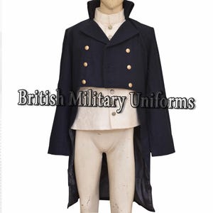 Navy Blue Wool Regency Tailcoat: 19th Century Military Coat