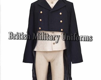 Navy Blue Wool Regency Tailcoat: 19th Century Military Coat