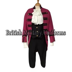 Red Wool British Military Coat: 18th Century Officer Uniform