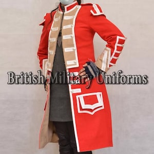 Britische Militärjacke, 40th Foot Regt Gehrock, Revolutionskriegsjacke, britische Offiziersjacke, historische Männer rote Wolljacke schnelles Schiff