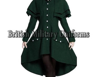 Green Wool Victorian Frock Coat: Steampunk Gothic Costume
