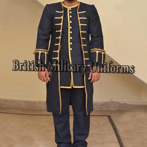 Navy Blue Wool Hussar Frock Coat: 18th Century Steampunk Military Style