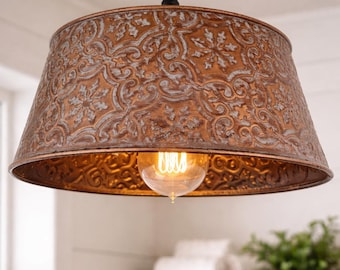 Ornate Copper Pendant Light Fixture Single Bulb Kitchen Island Cottage Ceiling Lighting Farmhouse Flush Mount Bathroom Hanging Bedroom
