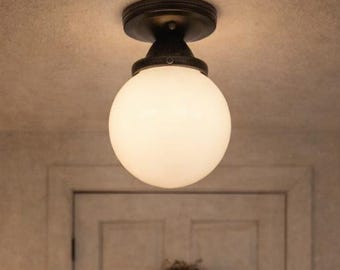 Mid Century Opal Globe Ceiling Light - Flush Mount Dome Lighting
