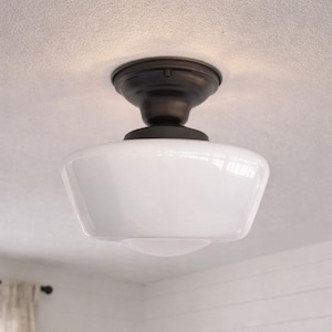 Urban Schoolhouse Milk Glass Light Fixture LARGE -Ceiling Lighting Antique Farmhouse Vintage Lamp Opal Globe Mount Kitchen Bathroom Flush