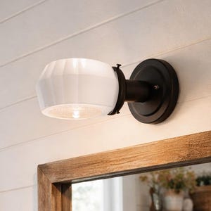 Mid Century Opal Glass Wall Sconce - Vintage Bathroom Lighting