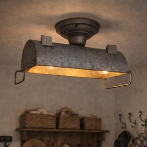 INDUSTRIAL GALVANIZED Ceiling Light Fixture - Farmhouse Lighting Kitchen Antique Bathroom Vanity Vintage Chandelier Flush Mount Cabin Metal