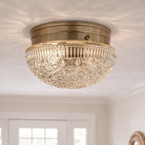 MID-CENTURY 1960's DIAMOND vintage antique Regency drum flush mount ceiling light Antique Brass- lighting fixture kitchen island bathroom