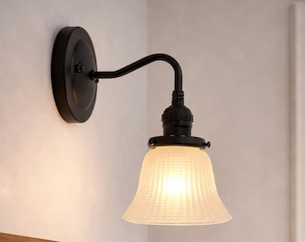 Antique 1930's - 40's Hobnail Frosted Glass Wall Sconce Light Fixture - Vintage Frost Lighting Flush Mount Kitchen Bathroom Bedroom Vanity