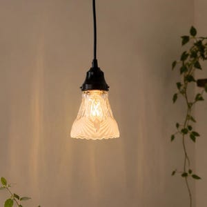 Antique Square Clear & Frosted Glass Pendant Light | Vintage Hanging Ceiling Fixture | Cottage Farmhouse Lighting