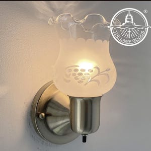 Etched Antique 1960's Glass Wall Sconce Light Fixture On/Off Switch Antique Brass -Lighting Bathroom Vintage Cottage Farmhouse Kitchen Retro