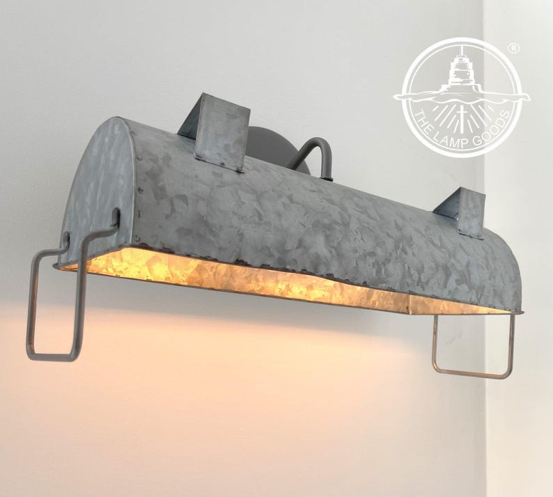 INDUSTRIAL Galvanized Farmhouse Wall Vanity Light -Bathroom Vanity Metal Wall Sconce Lighting Rustic Flush Mount Cabin Cottage Kitchen Light