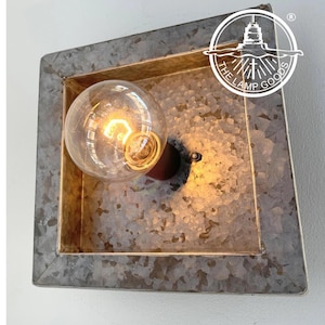 INDUSTRIAL Square GALVANIZED Farmhouse Wall Sconce Light Fixture - Rustic Lighting Fixture Flush Mount Bathroom Vanity Laundry Room Cabin