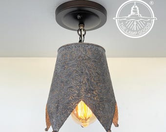 Jubilant FARMHOUSE BARN Ornate Metal Ceiling Lighting Flush Mount Ceiling Light Kitchen Cottage Bathroom Cabin Chandelier Hand Crafted Lamp