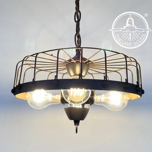 Rustic Industrial Cage Chandelier Light - Flush Mount Lighting Fixture Farmhouse Ceiling Kitchen Edison Bulb Rustic Dining Hanging Bathroom image 2