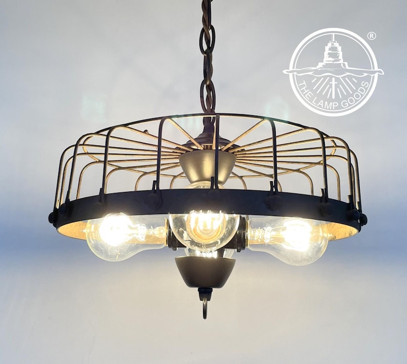 Rustic Industrial Cage Chandelier Light - Flush Mount Lighting Fixture Farmhouse Ceiling Kitchen Edison Bulb Rustic Dining Hanging Bathroom image 2