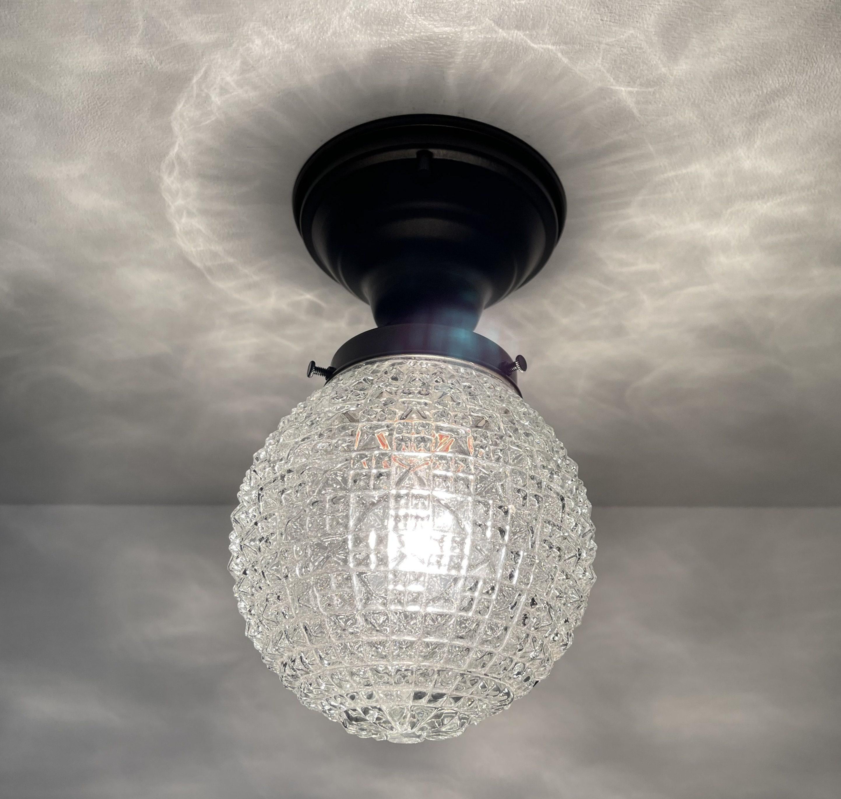 Authentic Antique 1960's Diamond Pattern Glass Ceiling Light Vintage ...