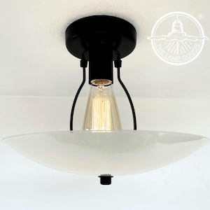 Retro 1950&#39;s Glass Shade Ceiling Light - Lighting Fixture Chandelier Flush Mount Frost Mid Century Bathroom Kitchen Antique Bedroom Hallway