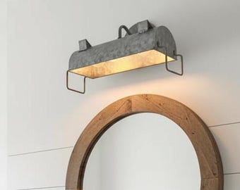 INDUSTRIAL Galvanized Farmhouse Wall Vanity Light -Bathroom Vanity Metal Wall Sconce Lighting Rustic Flush Mount Cabin Cottage Kitchen Light