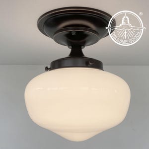BRONZE MODERN SCHOOLHOUSE Milk Glass Ceiling Light Fixture Semi Flush Mount Lighting Lamp Farmhouse Kitchen Bathroom Dining Room Laundry
