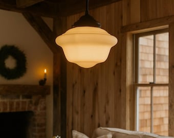 Vintage Bell Milk Glass Pendant Light | Classic Farmhouse Schoolhouse Ceiling Fixture