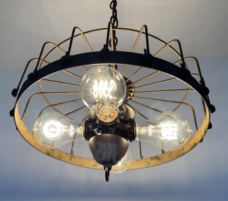 Rustic Industrial Cage Chandelier Light - Flush Mount Lighting Fixture Farmhouse Ceiling Kitchen Edison Bulb Rustic Dining Hanging Bathroom image 8