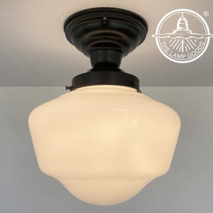 RARE HIGH QUALITY Antique 1930&#39;s Schoolhouse Light Fixture Semi Flush Mount -Ceiling Lighting Lamp Farmhouse Vintage Kitchen Bathroom Heavy!