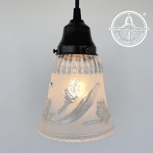 Vintage 1960&#39;s Frost & Clear PENDANT Light- Lighting Fixture Farmhouse Chandelier Kitchen Lamp Goods Bathroom Antique Floral Cottage Island