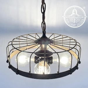 Rustic Industrial Cage Chandelier Light - Flush Mount Lighting Fixture Farmhouse Ceiling Kitchen Edison Bulb Rustic Dining Hanging Bathroom image 5