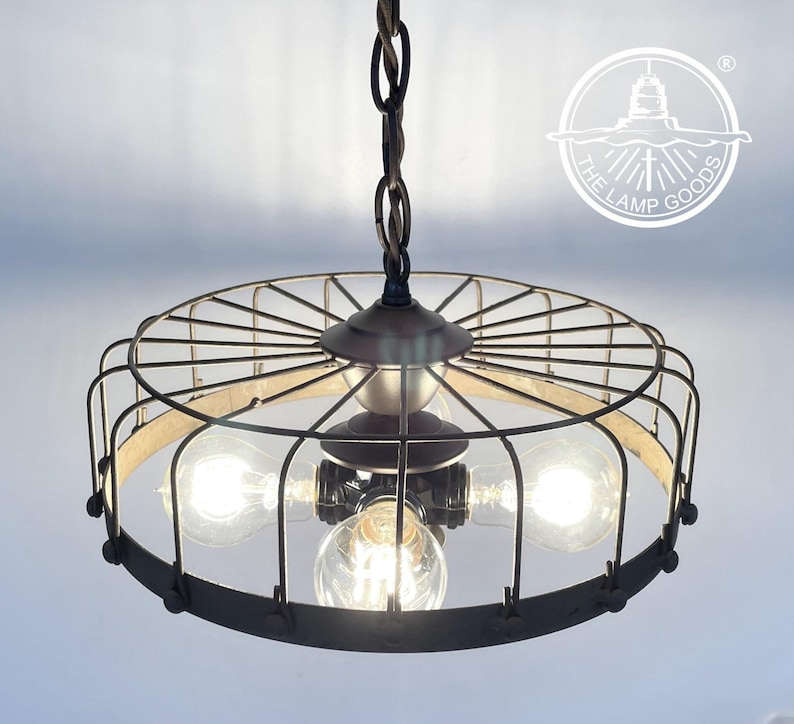 Rustic Industrial Cage Chandelier Light - Flush Mount Lighting Fixture Farmhouse Ceiling Kitchen Edison Bulb Rustic Dining Hanging Bathroom image 5