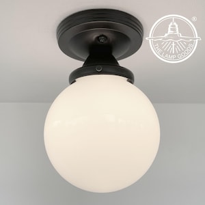 MODERN OPAL Globe Ceiling Light -Contemporary Mid Century Flush Mount Dome Lighting Milk Glass Kitchen Bathroom Office Laundry Low Profile