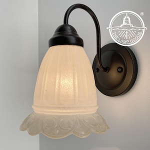BUTTER YELLOW Etched Frost 1970&#39;s Milk Glass Wall Sconce Light - Lighting Fixture Victorian Modern Mid Century Lamp Mount Bathroom Vanity
