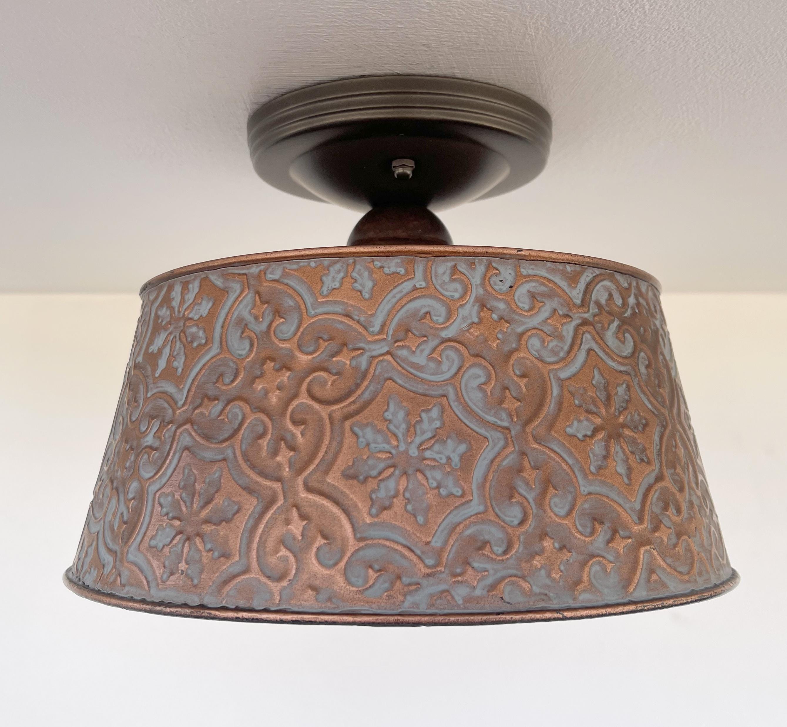 Ornate Copper Ceiling Light Flush Mount Single Bulb Farmhouse - Metal ...