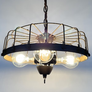 Rustic Industrial Cage Chandelier Light - Flush Mount Lighting Fixture Farmhouse Ceiling Kitchen Edison Bulb Rustic Dining Hanging Bathroom image 6