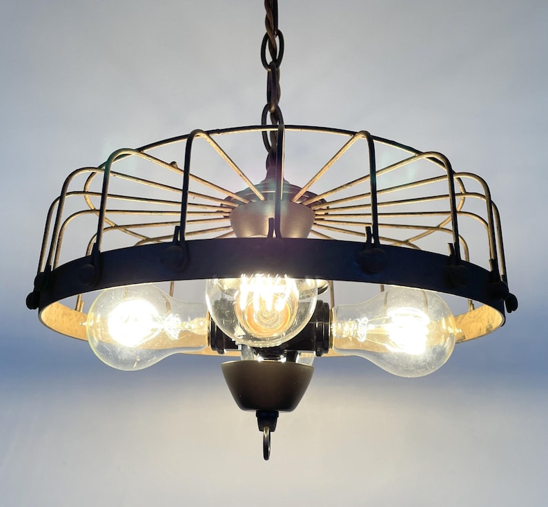 Rustic Industrial Cage Chandelier Light - Flush Mount Lighting Fixture Farmhouse Ceiling Kitchen Edison Bulb Rustic Dining Hanging Bathroom image 6