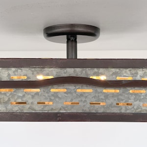Plafonnier rectangulaire galvanisé rustique - Lampe industrielle en métal à encastrer dans la cuisine, l'éclairage de la ferme, l'homme des cavernes image 9
