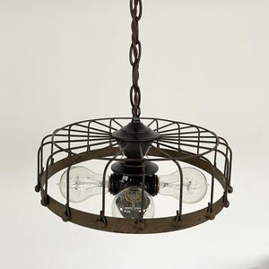 Rustic Industrial Cage Chandelier Light - Flush Mount Lighting Fixture Farmhouse Ceiling Kitchen Edison Bulb Rustic Dining Hanging Bathroom image 10