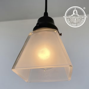 Vintage Frosted SQUARE 1960&#39;s PENDANT Light- Lighting Fixture Farmhouse Chandelier Kitchen Lamp Goods Bathroom Antique Floral Cottage Island