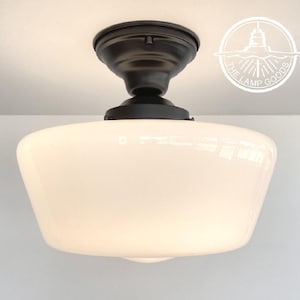 Urban Schoolhouse Milk Glass Light Fixture LARGE -Ceiling Lighting Antique Farmhouse Vintage Lamp Opal Globe Mount Kitchen Bathroom Flush