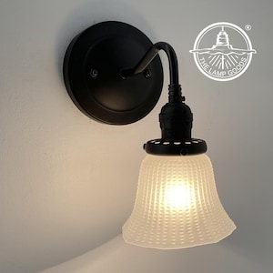 Antique 1930&#39;s - 40&#39;s Hobnail Frosted Glass Wall Sconce Light Fixture - Vintage Frost Lighting Flush Mount Kitchen Bathroom Bedroom Vanity