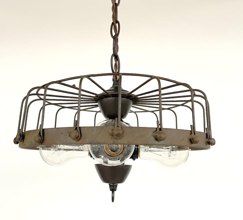 Rustic Industrial Cage Chandelier Light - Flush Mount Lighting Fixture Farmhouse Ceiling Kitchen Edison Bulb Rustic Dining Hanging Bathroom image 9