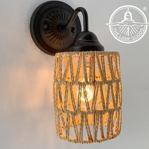 RATTAN COASTAL Bedroom Wall Sconce Light -Boho Cottage Lighting Fixture Bathroom Vanity Kitchen Dining Room Drum Kids Nursery Lamp Lighting